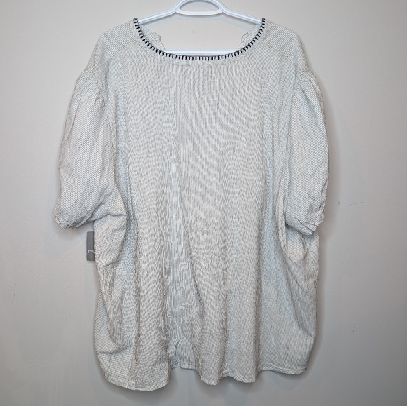 NWT Falls Creek White Navy Boho Striped Short Puff Sleeve Shirt Blouse 3XL Plus - Picture 3 of 12